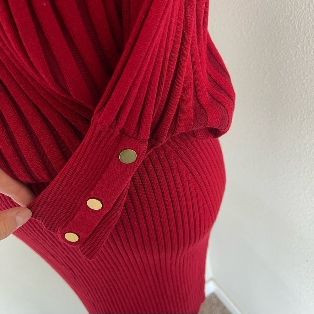 Cache Red Knit Ribbed Dress - Picture 6 of 9